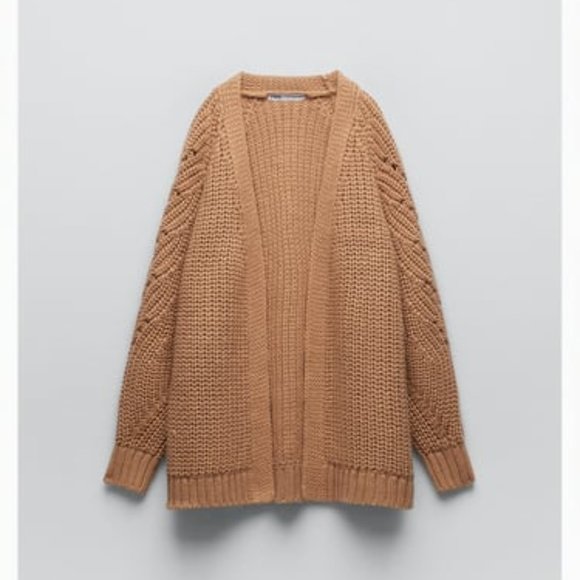 Zara Sweaters - NWT ZARA LONG OPEN FRONT KNIT CARDIGAN  TAUPE BROWN - REF. 6771/160 M-L, XS-S